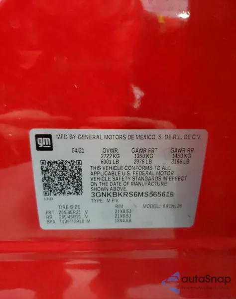 2021 Chevrolet Blazer Rs из США, поврежденный, VIN 3GNKBKRS6MS565619